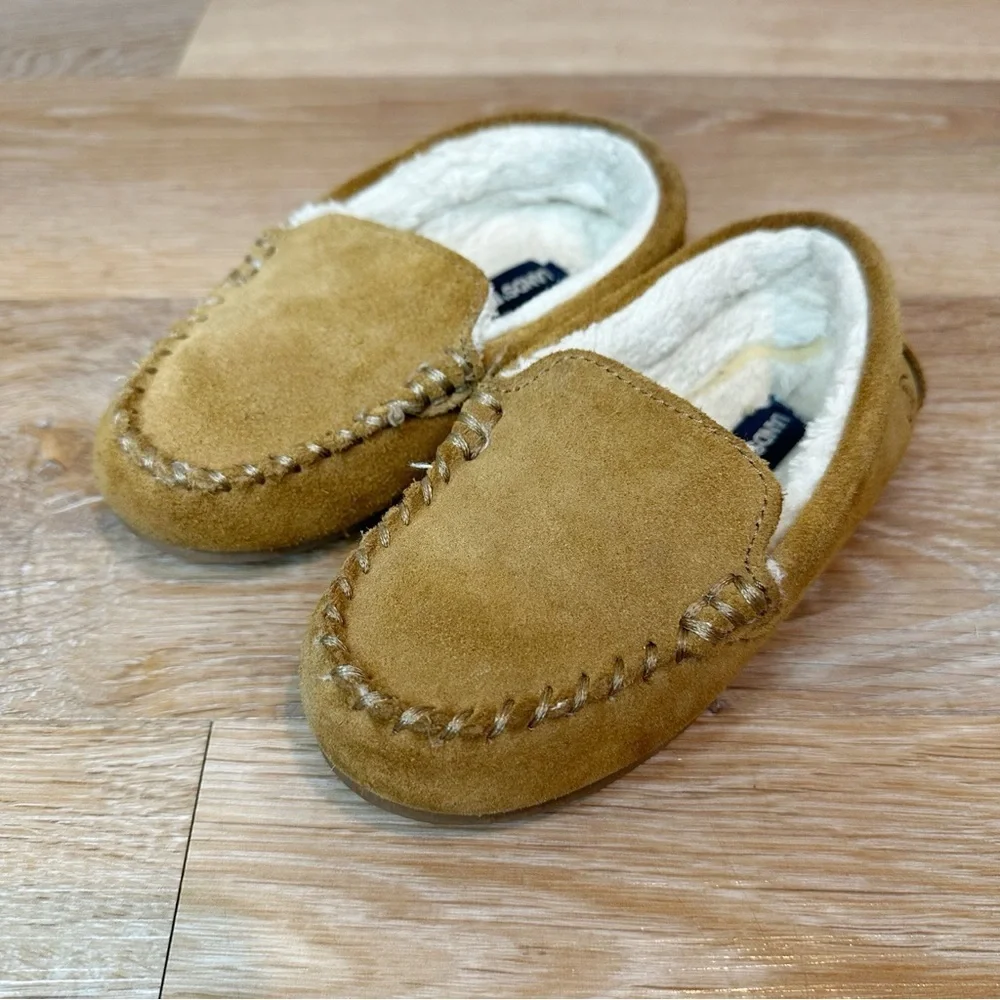 Lands' End Toddler Size 11 Tan Suede Leather Moccasin Slipper